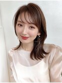 ミニウルフ前髪パーマ韓国くびれミディアムチェリーブラウン