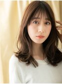 マロンベージュ韓国風巻き毛先パーマくびれヘアY上尾30代40代