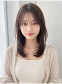 【NOA】グレージュ×韓国風ミディアムレイヤー シースルーバング