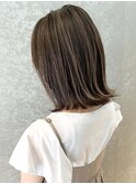 ハイライト_カーキグレージュフェザーバング_ba344821