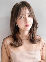 うるツヤハイライトカラーアプリコットオレンジこなれヘア