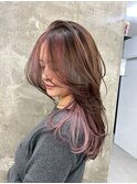 レイヤーカットインナーカラーダブルカラーミルクティー