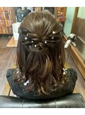 ハーフアップ/パール/ヘアセット/ヘアアレンジ/顔周りカット