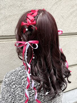 ヘアメイクアート(Hair make Art) ハーフツイン風ハートアレンジ☆リボン編み上げ/ハート