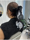カチモリ　リボンアレンジ　結婚式ヘア