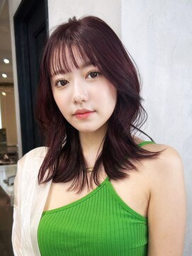 ロンググレージュ暗めカラー韓国ヘア顔周りレイヤー_F31085