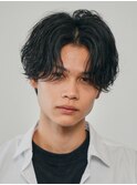 メンズセンターパート七三分けパートニュアンスパーマ刈り上げ