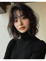 ノラ シブヤ(NORA)&nbsp;小顔ミディアムパーマミディアムデジタルパーマボブパーマ前髪