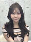 美髪カールピンクブラウン韓国レイヤーロングセミディ顔周り前髪