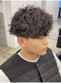 □波巻きパーマ#センターパートダークアッシュミディアムパーマ