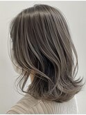 デザインカラーレイヤーカットウェットヘアオリーブベージュ白髪