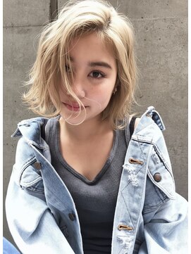 ヘアサロンエム 渋谷店(HAIR SALON M) 外ハネボブケアブリーチハイトーン切りっぱなしボブくびれヘア