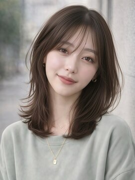 ロティー 天神(loty) ミディアムレイヤー 顔周り 前髪 髪質改善 赤み消しベージュ