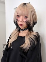 ジーナ オモテサンドウ(XENA)&nbsp;裾カラー×ロングウルフ×シールエクステ×ミルクティーベージュ