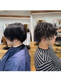 お客様ヘア　前下がりマッシュセンターパート×スパイラルパーマ