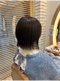 大人美人外ハネボブカーキグレージュ前髪小顔カットモテ髪