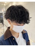 メンズウルフ波巻きツイストスパイラルMIXツーブロックパーマ