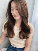 波巻き/小顔/似合わせカット/フェミニンロング/黒髪/ネビージュ