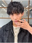 20代30代韓流☆シャドウパーマショートマッシュアッシュブラック