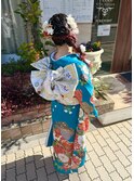 振袖き着付けメイクヘアアレンジ編み下ろし