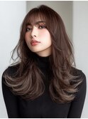 韓国風レイヤー顔回りカットロングレイヤーダークブラウン