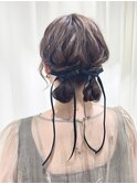 ツインヘア×リボン結婚式お呼ばれヘア/参列ヘア/二次会ヘア