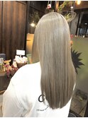 ロングショートワンカールパーマカーキグレージュ前髪錦糸町