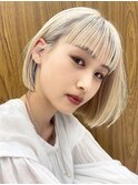 モードボブ /ホワイトブロンド /ぱっつん /ワイドバング