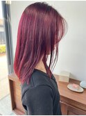 冬映え◎ブリーチなしチェリーレッド×艶髪ミディアム