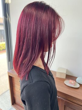 ヘアー アイス 御器所本店(HAIR ICI) 冬映え◎ブリーチなしチェリーレッド×艶髪ミディアム