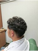 オールバックスパイラルパーマツーブロックメンズショート