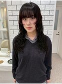 黒髪ロングパーマ20代30代40代顔周りカットセットがラク