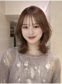 レイヤーボブミルクティーベージュ韓国顔まわりカット表参道