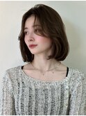 美髪韓国ボブヘア結べるボブワンカール小顔センター分けベージュ