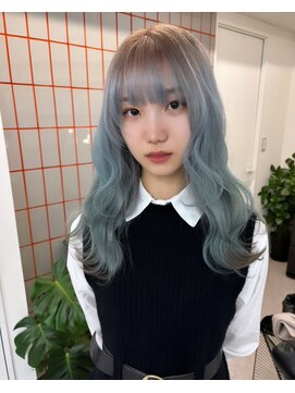 ペレ 渋谷(PELE) 黒髪／グレーベージュ/レイヤーロング/前髪パーマ／渋 谷