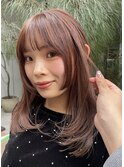暖色ブラウンダブルカラーレイヤーカット顔まわりカット