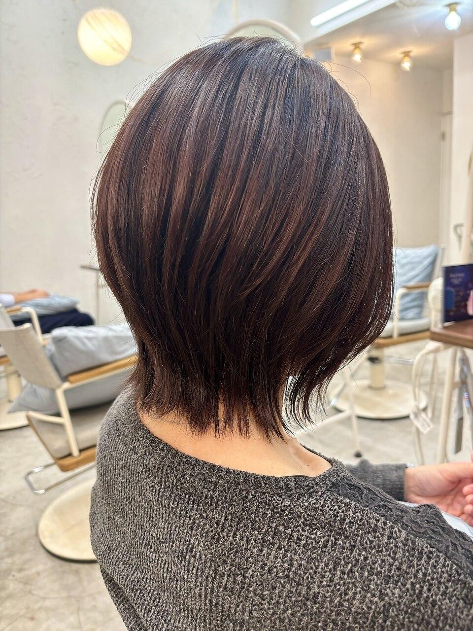 くびれショート/レイヤーボブ/艶感ブラウン20代30代40代