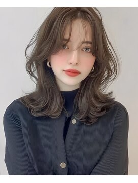 ケイバイミシェリー(kei by misherry) 大人韓国風前髪なし鎖骨ミディアムくびレイヤーバーガンディ