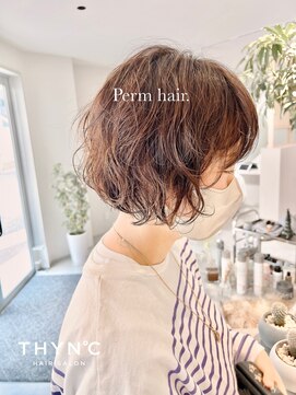 シンク(THYN°C) 【THYN℃】ミニボブパーマ×ショートバング×マチルダボブ