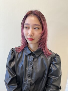 スタイル 茅ケ崎(STYLE) 【ハクラ】顔まわりレイヤー ウルフ ピンクカラー ルーツカラー