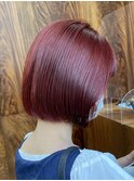 ボブ　ホワイトグレージュ　デジタルパーマ　チェリーブラウン