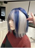 長崎ハイトーンボブ インナーデザイン ネイビーブルー ホワイト
