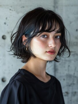 お洒落度UP☆黒髪×ニュアンスパーマのショートボブ