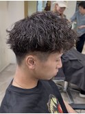 メンズショート×波巻きパーマ
