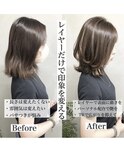 オトナ女子ツヤ髪アッシュカラーふんわりミディシースルーバング