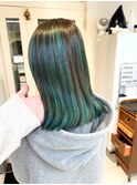 横浜★ケアブリーチでのアンブレラカラーエメラルドグリーン