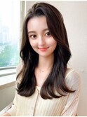 ★小顔前髪ワンカールくびレイヤーカット黒髪ストレート