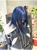 ブルーカラーネイビーカラー青髪ブリーチダブルカラーハイトーン