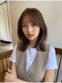 大人かわいいくびレイヤー顔まわりレイヤーカットピンクベージュ