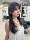 ミディアムレイヤー 艶カラー 暗髪 韓国風 髪質改善 福岡美容室